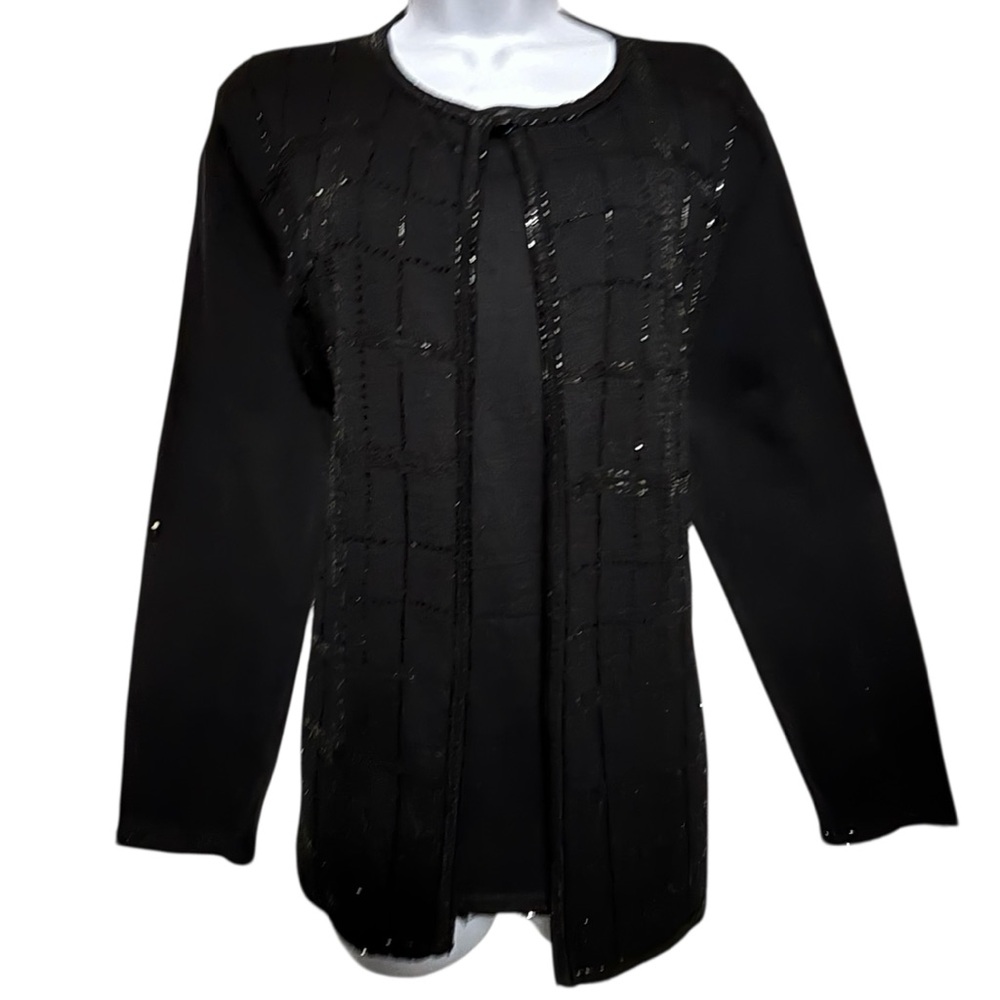 Alfred Dunner Black Holiday Attached Sweater Set Embellished Beaded 16% wool LG